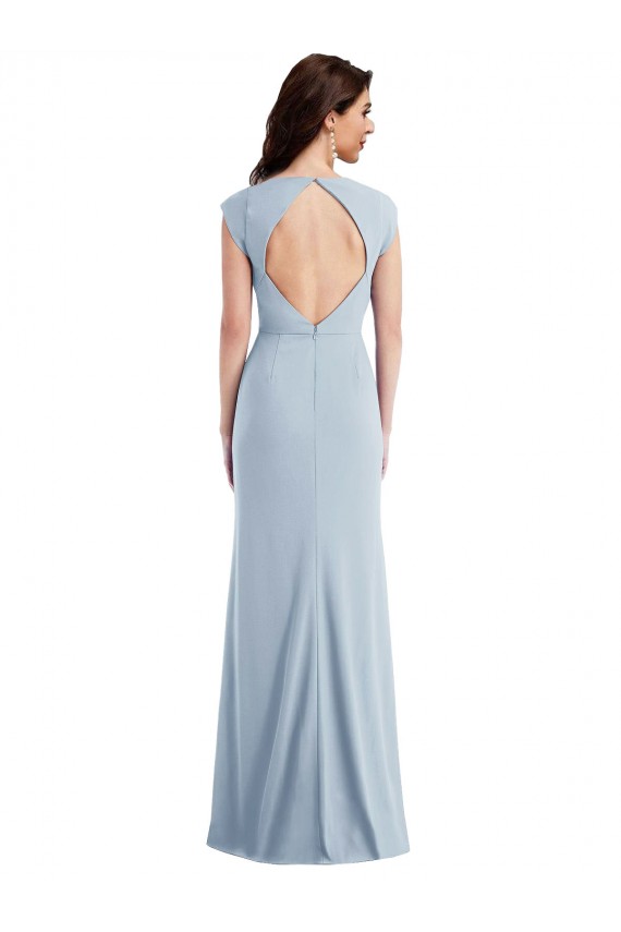 Discount Cap Sleeves Light Sky Blue Open Back Trumpet Prom Dress Canada