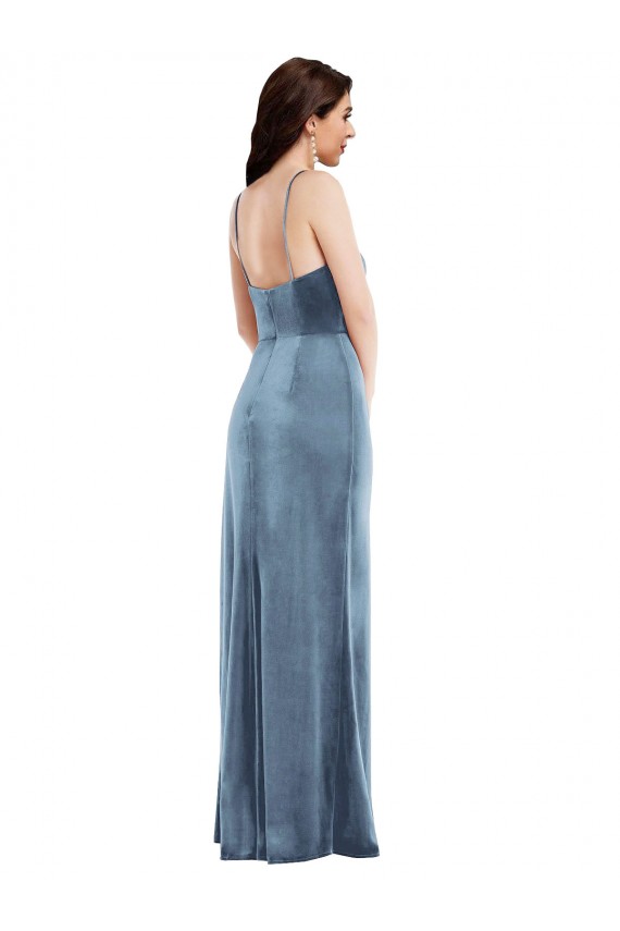 Discount Sleeveless Dusty Blue Low Back Trumpet Spaghetti Straps Prom Dress Canada