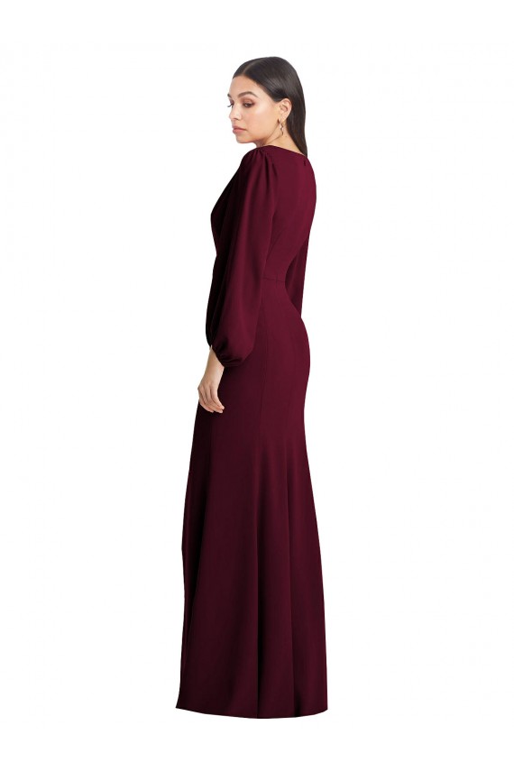 Discount Puff Sleeves Burgundy Gold Trumpet V-Neck Prom Dress Canada