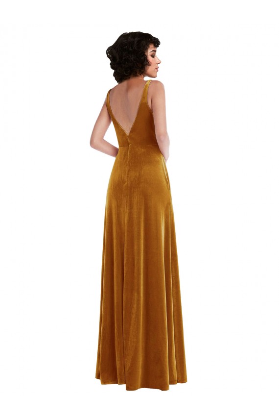 Discount Sleeveless Gold V-Back Trumpet V-Neck Prom Dress Canada