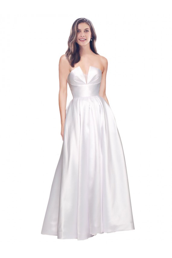 Discount Sleeveless White Low Back A-Line Strapless Prom Dress Canada