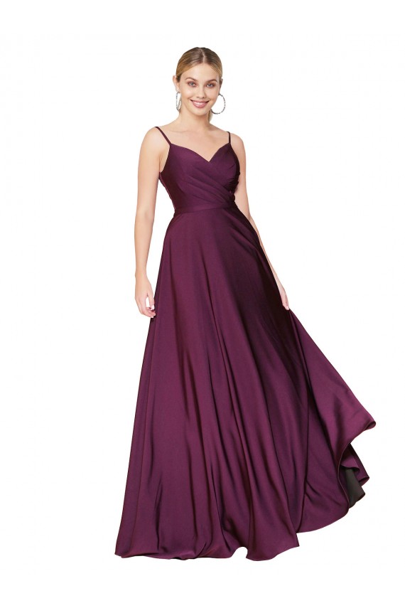 Discount Sleeveless Wild Berry V-Back A-Line Spaghetti Straps Prom Dress Canada